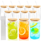 Joyclub 12-set glass cups with bamboo lids ideal for parties and events