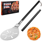Joyfair 9-inch perforated pizza peel paddle for crisper crusts and easy release.