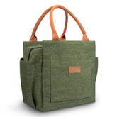 Joymee lunch bag front pocket holds utensils and napkins for easy packing.