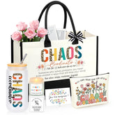 JSENGIFT Chaos Coordinator 16oz glass cup with lid and straw for desk hydration.