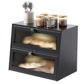JUATPNIY bread box on countertop, extra-large 2-layer design for organized freshness.
