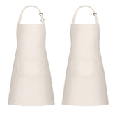 Jubatus beige apron with front pockets offers practical storage for cooks.