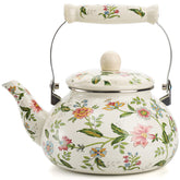 Jucoan 2.6 qt enamel teapot with green floral glaze for elegant stovetop tea service