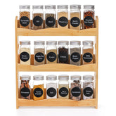 Jucoan 3 tier bamboo spice rack on countertop showing organized jars and natural finish