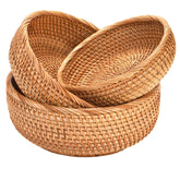 Jucoan round rattan basket large for fresh fruit on the kitchen counter.