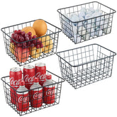 JUNCHU CHERRY wire storage basket stackable for compact pantry organization.