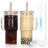 JunVpic glass cup with boho pattern, 22oz capacity for iced beverages.