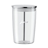 Jura 72570 glass milk container connected to machine for easy frothing
