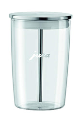 Jura 72570 glass milk container front view for easy milk monitoring and frothing prep
