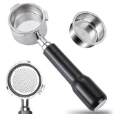 JUSTHERE 51mm bottomless portafilter extraction view demonstrates flow for even extraction