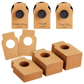 Juvale kraft bottle labels flatlay for organized wine storage planning.