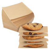 Juvale precut parchment paper squares in brown, 4x4 inches, nonstick for easy cookie prep.