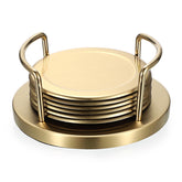 JUXYES golden metal coaster set with holder protects dining tabletops stylishly.