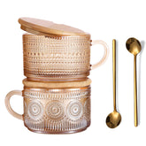 JVJRFQ vintage amber glass mug with embossed handle for a stylish morning cappuccino