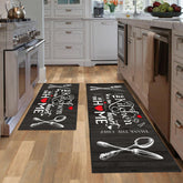 JWXCBIM Farmhouse Kitchen Rug set, top view, coordinating two-piece design for warm floors.