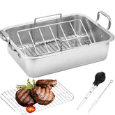 JY COOKMENT 15in roasting pan top view, ideal for large poultry and vegetables.