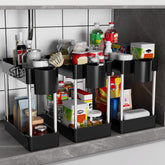 JYSMYWS under-sink organizer three-pack front view for compact storage.