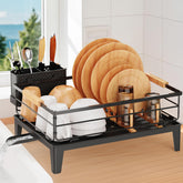 JYPS dish drying rack with rotatable drainer keeps counters dry and organized