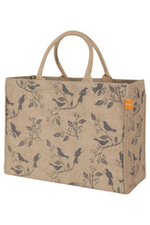 KAF Home jute market bag with birds print, ideal for groceries and markets.