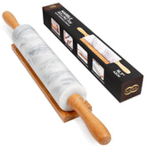 KAFOOR marble rolling pin with wooden handles for smooth dough rollout and precise control.