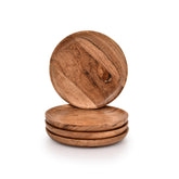 Kaizen Casa dinner plate in acacia wood, a round set of four for versatile meals and entertaining.
