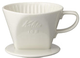 Kalita 2001 102 ceramic dipper, white front view, balanced pour