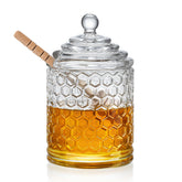 Kanpura clear crystal honey pot with dipper and lid for elegant serving