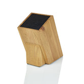 Kapoosh Dice Knife Block in light oak woodgrain, front view, flexible blade storage.