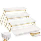 KAQAHIDO extra-large four-tier trays with gold-white wave edges for elegant buffets.