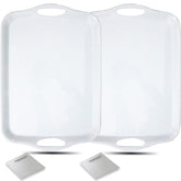 KAQAHIDO large melamine serving tray set, white, two pieces, ideal for appetizers and desserts.