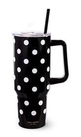 Kate Spade New York 40 oz tumbler with handle and straw keeps drinks insulated during commutes