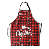 Kawani Merry Christmas Apron front view in red plaid with waterproof protection