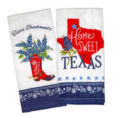 Kay Dee Home Sweet Texas tea towel with bluebonnets and boots for dish drying
