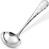 Keawell hammered gravy ladle with textured surface elevates presentation for entertaining dinners.