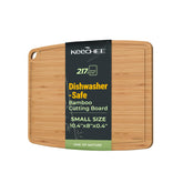 Keechee dishwasher-safe bamboo cutting board with juice groove for easy prep and cleanup.