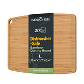Keechee dishwasher-safe bamboo cutting board top view, sturdy for daily prep