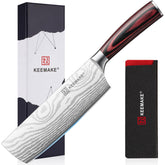 KEEMAKE Nakiri knife close-up blade showing razor sharp edge for precise slicing.