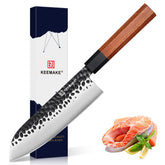 KEEMAKE Santoku knife 7 inch blade shows sharp 440C steel for precise slicing.