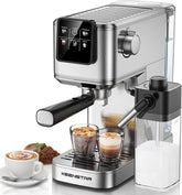 KEENSTAR espresso machine front view in compact stainless steel for small kitchens