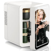 KEENSTAR Mini Fridge with door mirror for precise makeup application.
