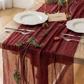 Keketoarrange Burgundy Table Runner cheesecloth close-up showing rustic texture for elegant tables