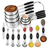 KELOFKO measuring cups set in brushed stainless steel with readable measurements