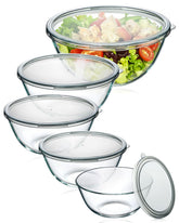 KEMETHY glass mixing bowls nest together for compact storage and organization.