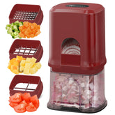 Keouke multifunctional vegetable chopper top view with integrated container for easy collection.