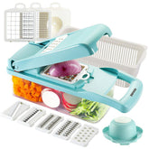 KEOUKE vegetable chopper blue full assembly enables fast, mess-free veggie prep.