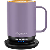 Kepwam self-heating mug with steam on desk for a perfect sip