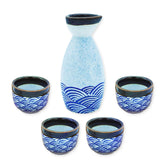 KeQiu sake bottle with blue wave pattern for smooth pour