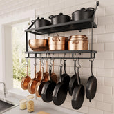 KES 30-Inch Pot Rack grid shelf keeps pots within easy reach and organized.