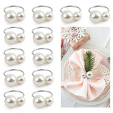 Kesote Pearl Napkin Rings Set of 12 on table, elevating formal dining decor.