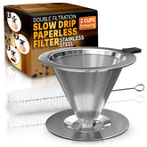 KETAR pour-over dripper with stainless steel cone tip for precise pouring and extraction.